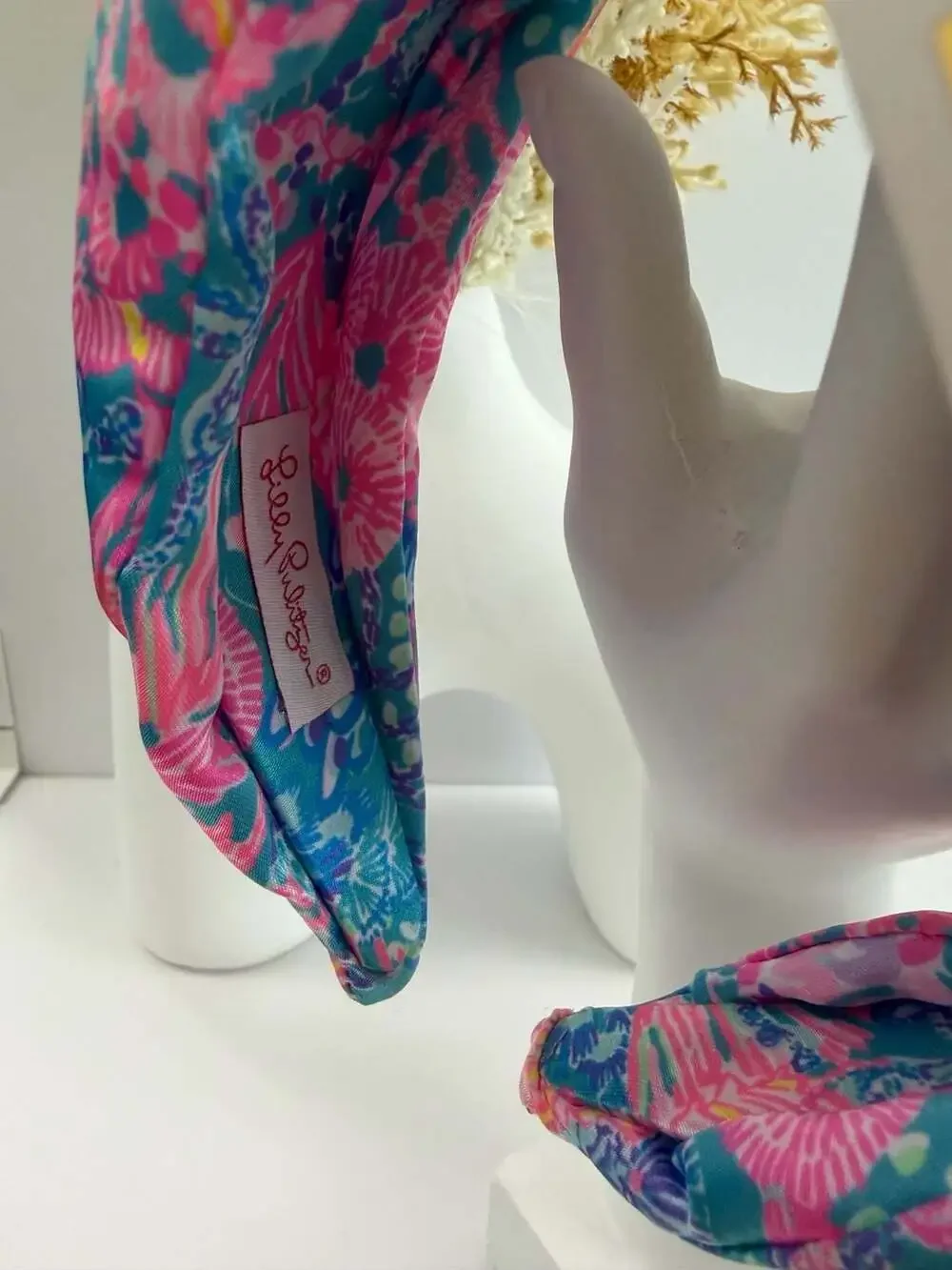 Lilly Pulitzer Splendor In The Sand Wide Knotted Headband Satin Pink Blue NEW